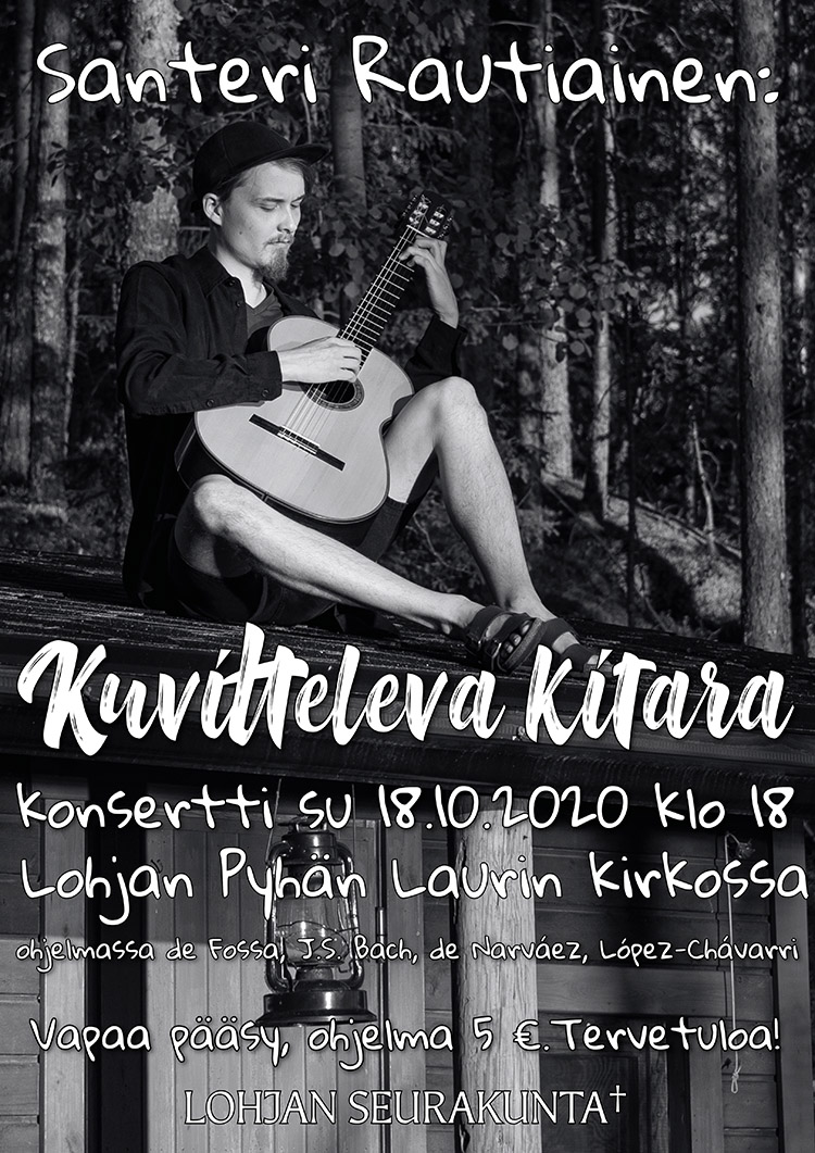 konsertin otsikko  on kuvitteleva kitara konserttimainoskuvassa Santeri Rautiainen soittaa kitaraa katolla