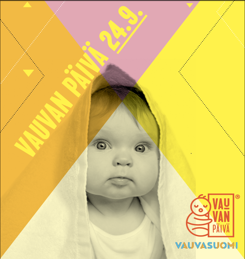Vauvan päivä vauva vaalea pyyhe päässä keltaoranssipinkillä taustalla