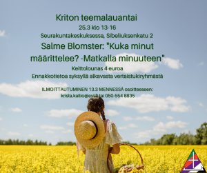 tyttö kori kädessä selin rypsipellon reunalla