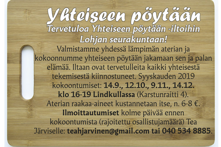Yhteiseen pöytään -ilta Yhteiseen pöytään -ilta