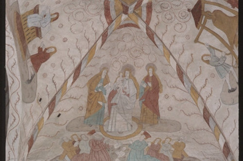 Avaa kuva isommaksi Neitsyt Maria kahden naispyhimyksen seurassa ilmestyy apua rukoileville -Welin P. O., kuvaaja -Museovirasto - Musketti