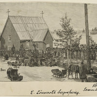 Avaa kuva isommaksi Elias Lönnrotin hautajaiset, saattoväkeä kirkolla, Painokuva puupiirroksesta.
-Lindell E., piirtäjä 1898
...